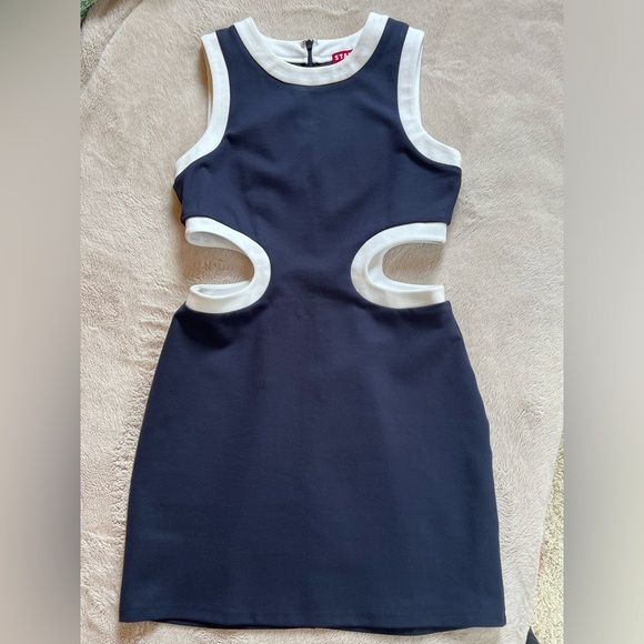 Staud Mini Dolce Dress in Navy - Picture 4 of 9